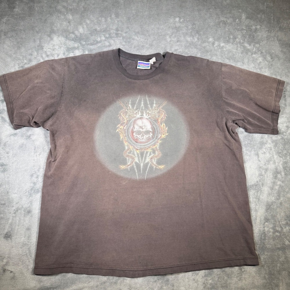 Y2K North Crest Graphic Skull Dragon T-Shirt Mens 2XL Faded Black Jesse Pinkman